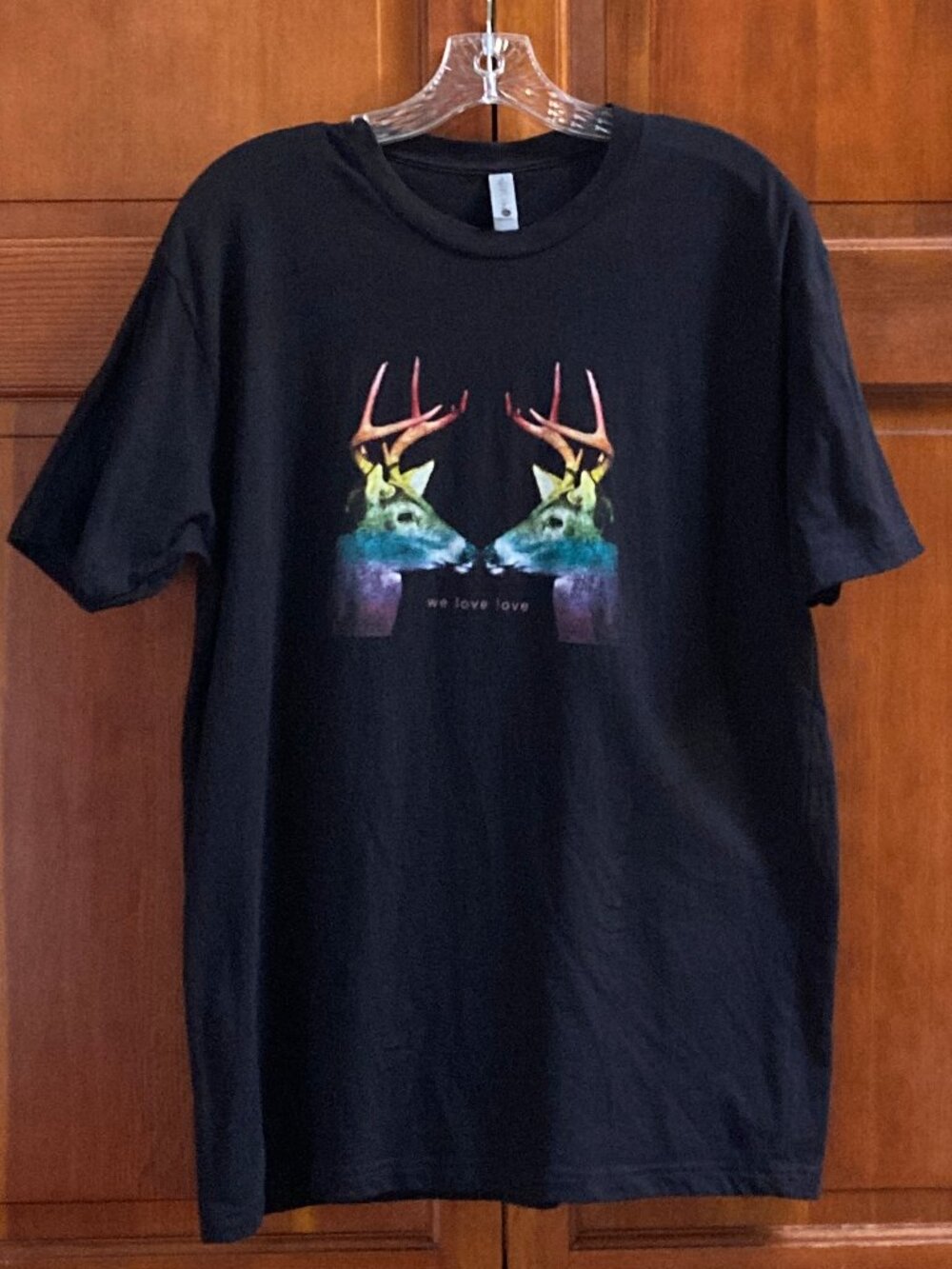 We Love Love T Shirt - Rainbow Deer with Antlers - Unique - Never Worn - Large